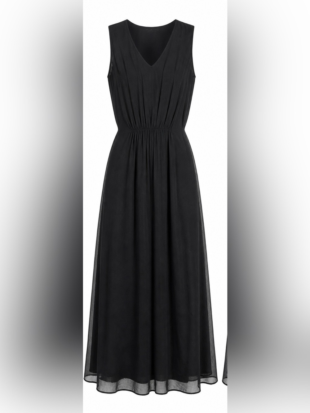 120% Lino Black Silk Linen Midi Dress Italian Minimalist Sleeveless EU 40